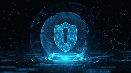 Poster - Technology digital hud, Globe network, Shield futuristic blue and color abstract background 3d rendering animation 4k