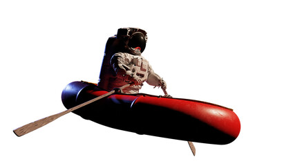 Wall Mural - astronaut in rubber boat, isolated on white background