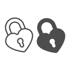 Fototapete - Heart shaped love lock and keyhole line and solid icon, dating concept, padlock vector sign on white background, outline style icon for mobile concept and web design. Vector graphics.