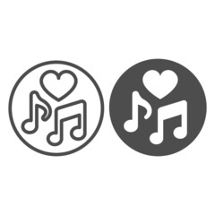 Poster - Notes and heart in circle, favorite music line and solid icon, music concept, musical taste vector sign on white background, outline style icon for mobile concept and web design. Vector graphics.
