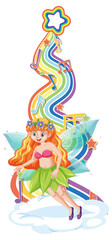 Sticker - Beautiful fairy cartoon character with rainbow wave