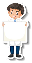 Poster - Scientist boy holding empty board cartoon character sticker