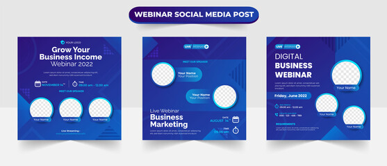 Wall Mural - set of social media post square for grow business marketing webinar banner poster template design
