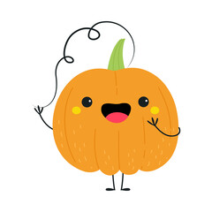 Poster - Funny Orange Pumpkin Vegetable Character with Smiling Face and Arm Vector Illustration