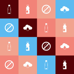 Canvas Print - Set pop art Bottle of water, Water drop forbidden and Cloud with rain icon. Vector