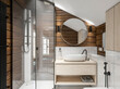 modern bathroom interior  in a wooden house   