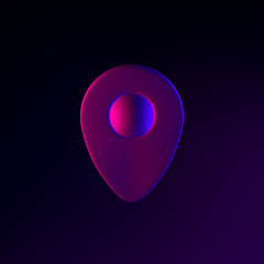 Poster - Location neon symbol icon. 3d rendering ui ux interface element. Dark glowing symbol.