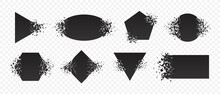 Shape Explosion Broken And Shattered Flat Style Design Vector Illustration Set Isolated On Transparent Background. Rhombus, Hexagon, Triangle, Pentagon, Rectangle Shape Grayscale Exploding Demolition.