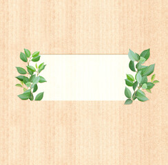 Wall Mural - Green leaves on cardboard texture. Vertical banner with eco paper texture