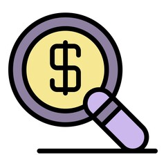 Poster - Magnifier money icon. Outline magnifier money vector icon color flat isolated