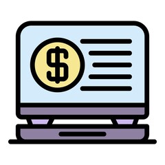 Poster - Laptop money icon. Outline laptop money vector icon color flat isolated