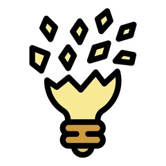 Poster - Cracked light bulb icon. Outline cracked light bulb vector icon color flat isolated