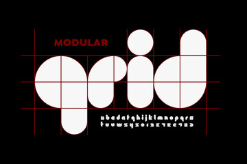 Poster - modular grid font, alphabet letters and numbers vector illustration