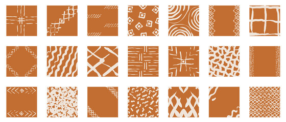 Set of hand drawn social media posts template, with boho and tribal patterns- Vector textures of Geometric doodle shapes of spots, dots, circles, strokes, stripes, lines. - good for posters and prints