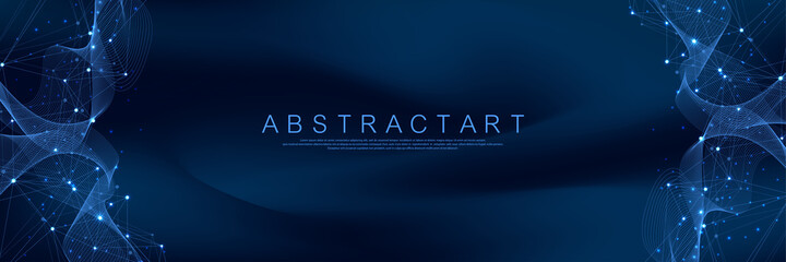 Leinwandbilder - Technology abstract lines and dots connection background. Connection digital data and big data concept. Digital data visualization. Waves flow. Quantum explosion technology. Vector illustration.