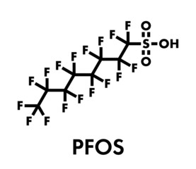 Wall Mural - Perfluorooctanesulfonic acid (perfluorooctane sulfonate, PFOS) persistent organic pollutant molecule. Skeletal formula.