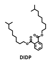 Sticker - Diisodecyl phthalate (DIDP) plasticizer molecule. Skeletal formula.