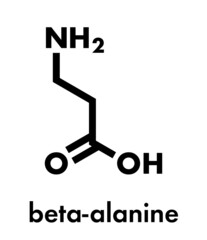 Beta-alanine molecule. Naturally occurring beta amino acid. Precursor of carnosine. Athletes often use beta-alanine supplements. Skeletal formula.