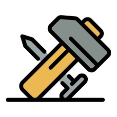 Poster - Hammer nail icon. Outline hammer nail vector icon color flat isolated