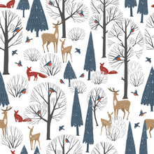 Seamless Pattern With Hand Drawn Winter Forest And Forest Animals. Stylish Illustration, Perfect For Winter Wrapping Paper Or Fabric.