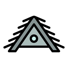 Poster - Attic with a round window icon. Outline attic with a round window vector icon color flat isolated