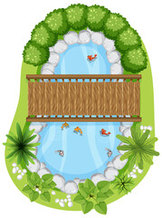 Wall Mural - aerial view with wooden bridge on nature pond