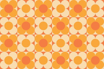 Abstract geometric seamless pattern. Simple shapes, vector illustration. Circles, squares and flowers