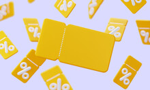 Background Of Yellow Coupons With Pinterest. A Loyal Program For Customers, Profitable Purchases. Online Store. 3d Rendering