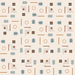 Aufkleber - Modern vector abstract  geometric background with circles, rectangles and squares  in retro scandinavian style. Pastel colored simple shapes graphic seamless pattern. Abstract mosaic artwork.