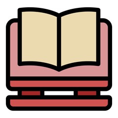 Poster - Book on stand icon. Outline book on stand vector icon color flat isolated