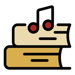 Poster - Two books and a musical note icon. Outline two books and a musical note vector icon color flat isolated
