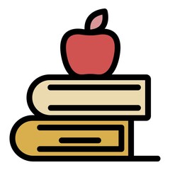 Poster - Apple on books icon. Outline apple on books vector icon color flat isolated