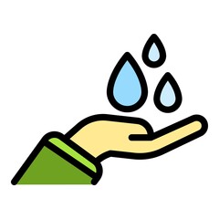 Poster - Palm and drops icon. Outline palm and drops vector icon color flat isolated
