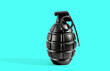 Single grenade with shadow on cyan background