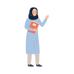 Wall Mural - Muslim business woman with documents folder, flat vector illustration isolated.