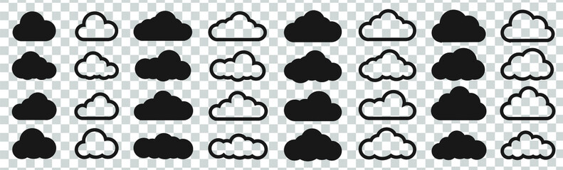 Poster - Vector set of isolated paper clouds for decoration and covering on the transparent background.