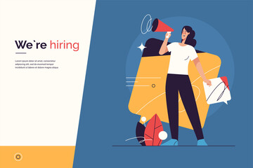 vector illustration on the subject of hiring, new employees recruiting, announcement and promotion. 