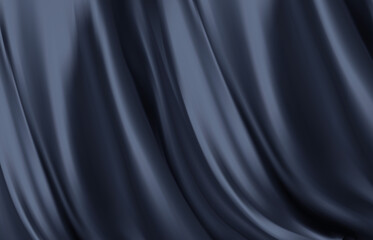 Realistic black silk fabric. Background from folds of fabric. Black silk drapery background. Vector illustration