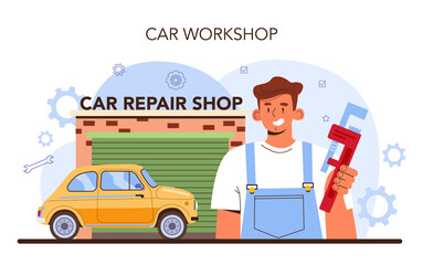 Wall Mural - Car repair service. Automobile got fixed in car workshop. Mechanic