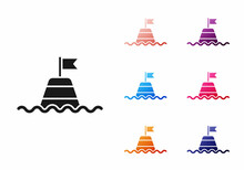 Black Floating Buoy On The Sea Icon Isolated On White Background. Set Icons Colorful. Vector