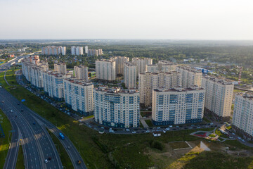 Wall Mural - New residential areas and new buildings in Moscow. Aerial view of the area near the Vnukovo landfill