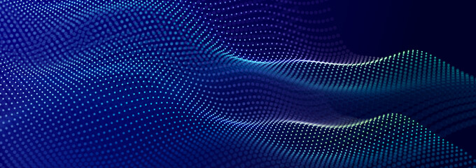 Leinwandbilder - Beautiful curved wave on a dark background. Digital technology background. Concept of network. 3D