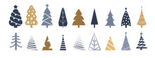 Collection Of Christmas Trees In Different Design And Colour. For Web And Printed Materials - Posters, Leaflets, Flyer, Brochures.