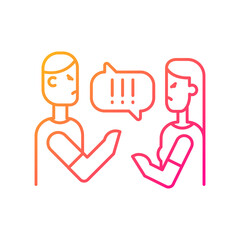 Couple criticizing each other gradient linear vector icon. Young people quarreling. Open criticism on partner. Thin line color symbol. Modern style pictogram. Vector isolated outline drawing