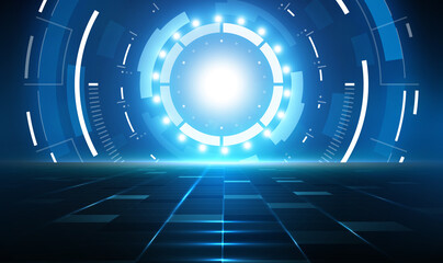Poster - Vector futuristic technology background with with high technology circle and shine light within. Futuristic sci fi technology pattern concept background. Communication and engineering concept. Vector