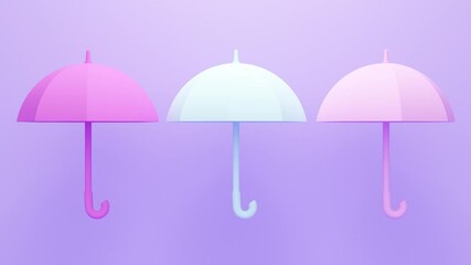 Poster - Lilac background with colored umbrellas. Minimal modern seamless motion design. Abstract loop animation 