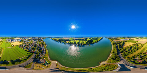 Wall Mural - Rhine River between Worms and Rheindürkheim 360° x 180° aerial skypano