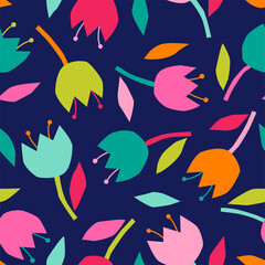 Colorful hand drawn tulip seamless pattern background.