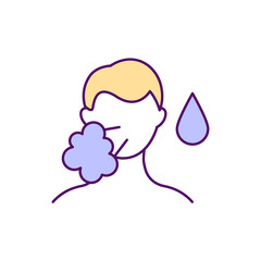 Sticker - Coughing with phlegm RGB color icon. Contagious respiratory illness. Producing mucus with cough. Viral infection. Sputum overproduction. Isolated vector illustration. Simple filled line drawing