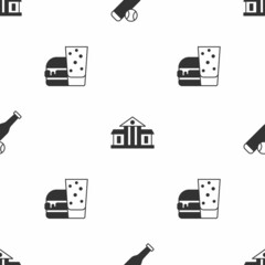 Wall Mural - Set Baseball bat with ball, White House and Burger on seamless pattern. Vector